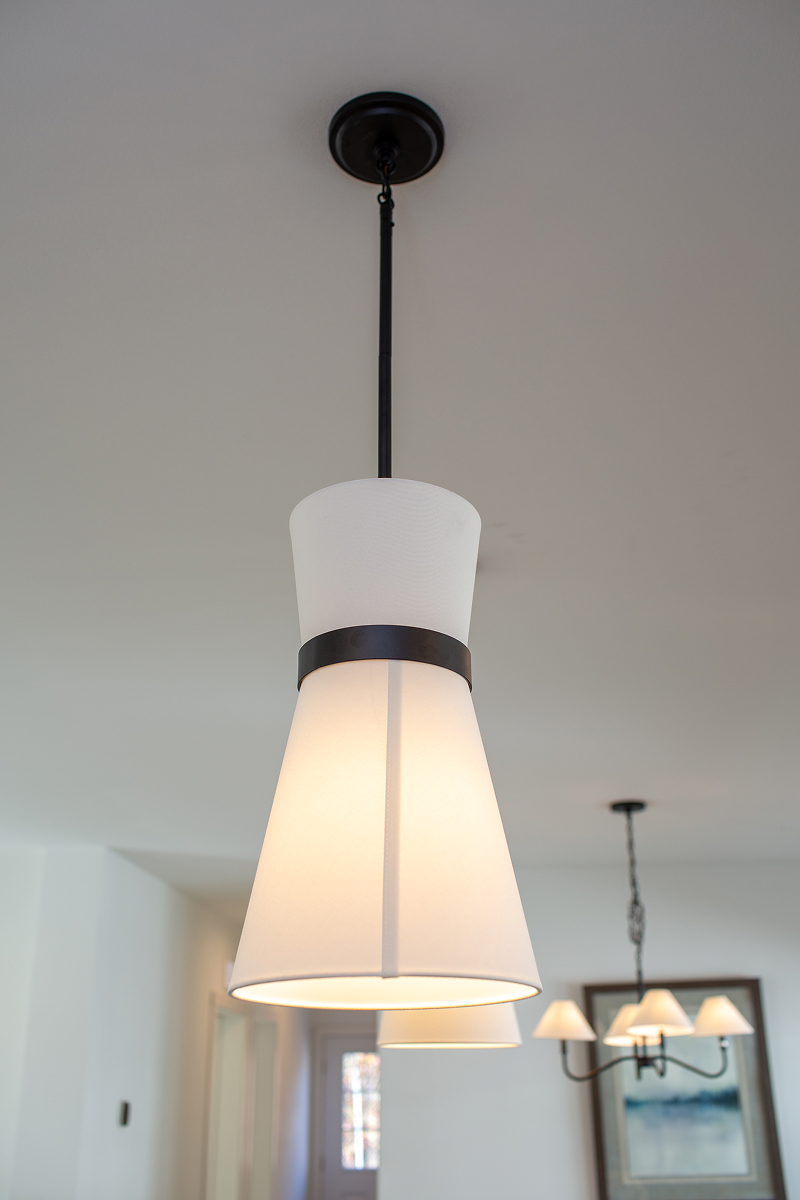 Black Contemporary Pendant Over Island 